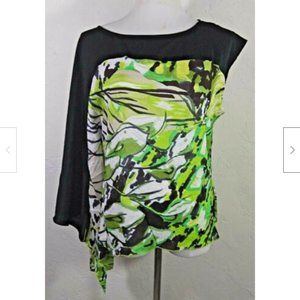 Apriori Top Size 10 Multicolor Asymmetrical Abstract Dolman Sleeve Sheer